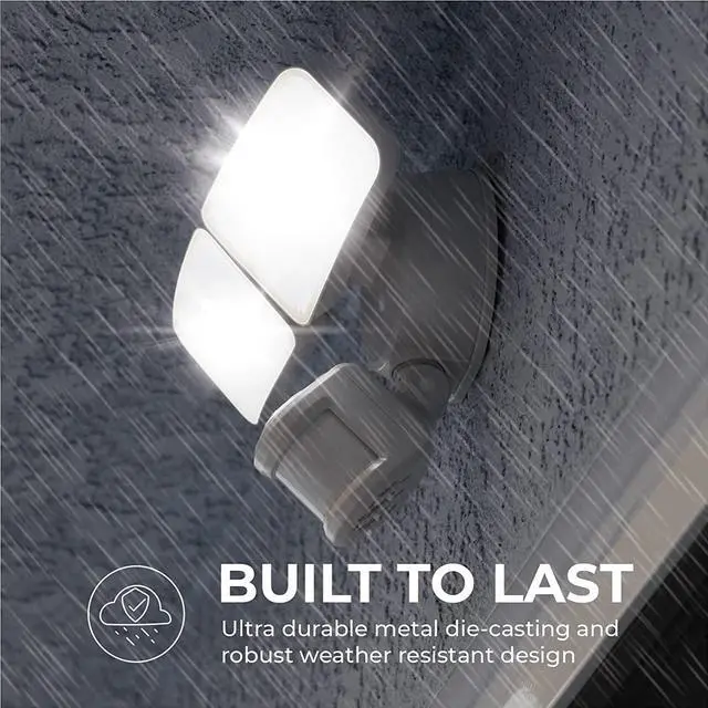 Alt view image 5 of 6 - Home Zone Security Dual Brightness Motion Sensor Light - Outdoor Weather Resistant LED Twin Head 5000K Security Light with Standby Halo Light and Easy Connect Back Panel, White