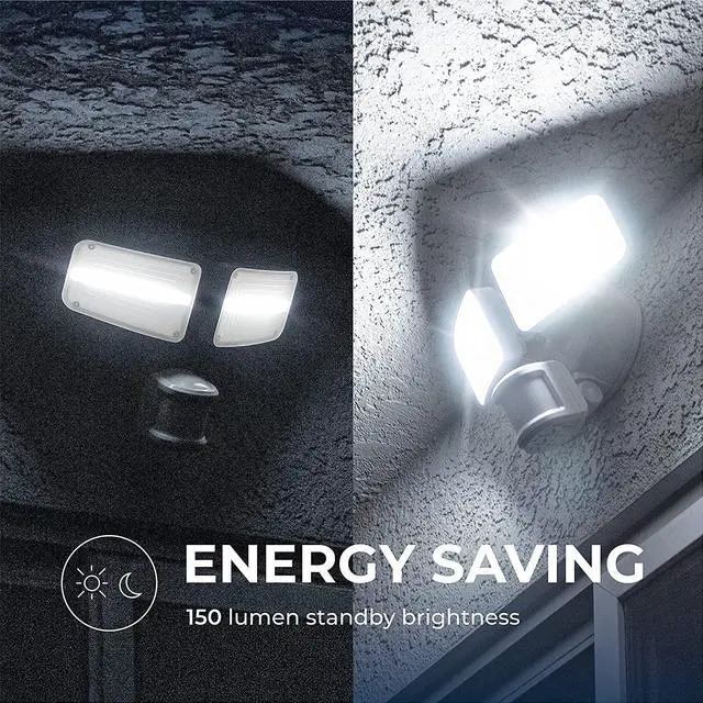 Alt view image 2 of 6 - Home Zone Security Dual Brightness Motion Sensor Light - Outdoor Weather Resistant LED Twin Head 5000K Security Light with Standby Halo Light and Easy Connect Back Panel, White