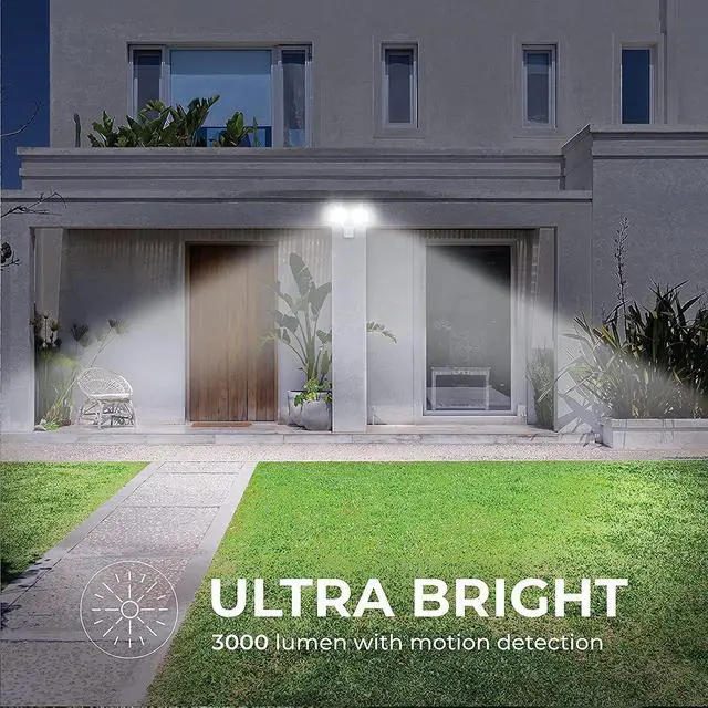Alt view image 3 of 6 - Home Zone Security Dual Brightness Motion Sensor Light - Outdoor Weather Resistant LED Twin Head 5000K Security Light with Standby Halo Light and Easy Connect Back Panel, White