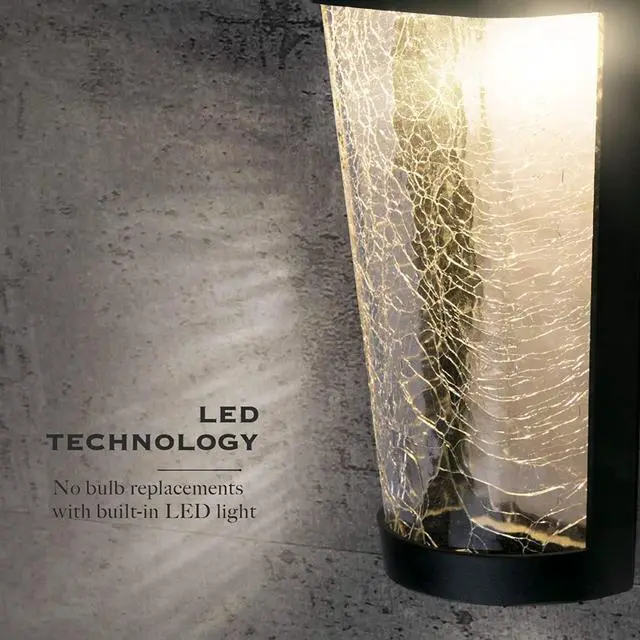 Alt view image 7 of 7 - Landia Home Solar Wall Light - Decorative Crackle Glass Shade LED Outdoor Wall Mounted Lights, 2-Pack