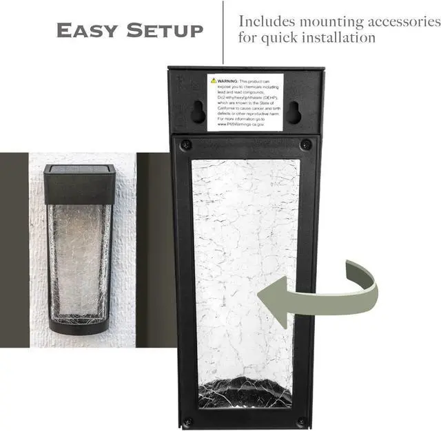 Alt view image 5 of 7 - Landia Home Solar Wall Light - Decorative Crackle Glass Shade LED Outdoor Wall Mounted Lights, 2-Pack