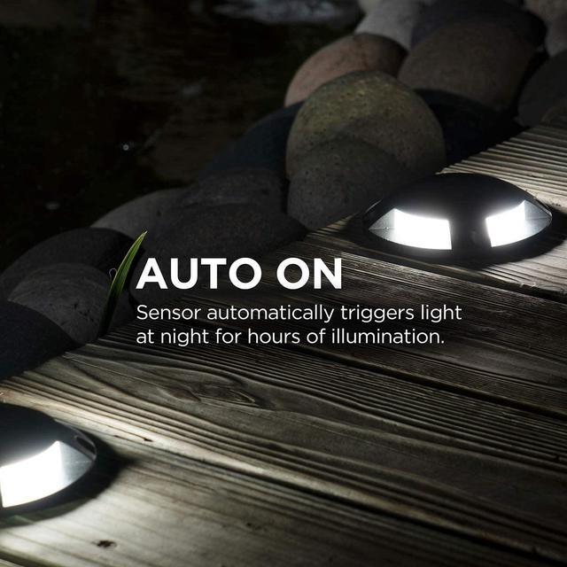 Alt view image 5 of 7 - Home Zone Security 4 Packs Solar Deck Light Outdoor 20 Lumens Waterproof Weather Resistant, No Wiring, Auto On Sensor Fence Light, Durable Aluminum Plastic Case for Decor Step Pathway Backyard Garden