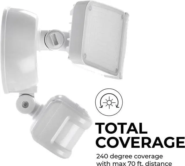 Alt view image 4 of 6 - Home Zone Security 3500 Lumen LED Motion Sensor Light - Outdoor Weather Resistant Triple Head 5000K Security Light with Dusk to Dawn Mode and Easy Connect Back Panel, White