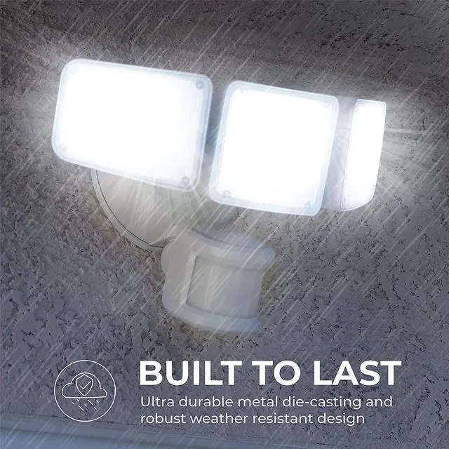 Alt view image 6 of 6 - Home Zone Security 3500 Lumen LED Motion Sensor Light - Outdoor Weather Resistant Triple Head 5000K Security Light with Dusk to Dawn Mode and Easy Connect Back Panel, White