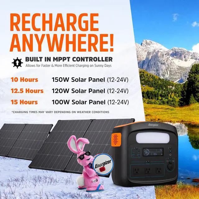 Alt view image 4 of 7 - Energizer 960W Portable Power Station, LiFePO4, Solar Generator, 110V/700W Pure Sine Wave AC Outlet, USB-C PD 100W, LED, Perfect for Outdoor Use, Home Emergencies, Power Outages, RV, Camping, CPAP