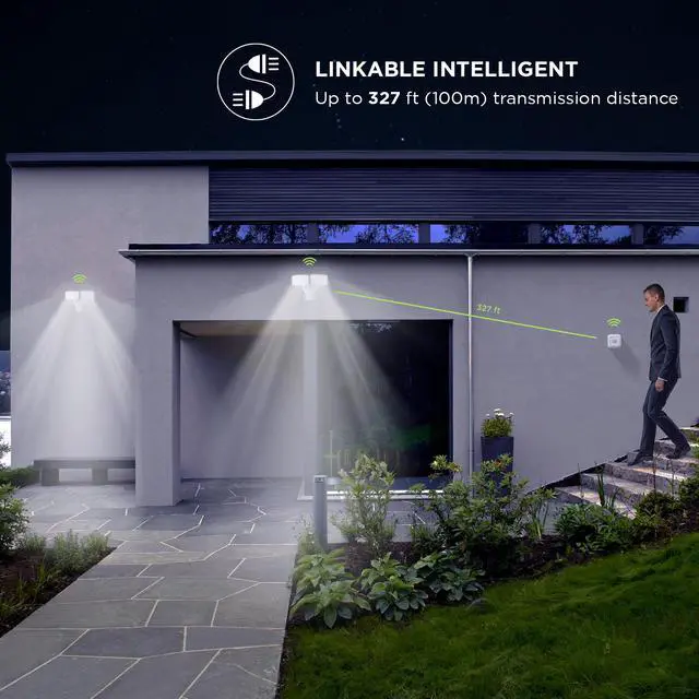 Alt view image 2 of 10 - Home Zone Security High Quality Constructed Linkable Flood Light Range Extension Motion Sensor - Energy Efficient, Up to 327ft Transmission Distance, and 4 Channel Selections