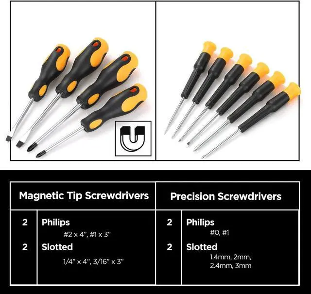 Alt view image 4 of 7 - STEELHEAD 87-Piece Tool Set, Screwdriver Handle, 11 Bits, Magnetic Screwdrivers, Pliers, Tape Measure, 9 Torpedo Level, Hammer, Wrenches, Rugged 14 Tool Box, Home, Office, Dorm, USA-Based Support