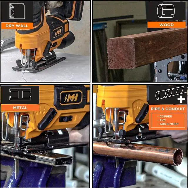 Alt view image 7 of 7 - MOTORHEAD 20V ULTRA Cordless Jig Saw, Lithium-Ion, LED, Laser & Edge Guide, 0-45° Bevel.80 Stroke, 2700 SPM, Variable Speed, Tool-Free Blade Change, 2Ah Battery, Charger, Bag, 3 Blades, USA-Based