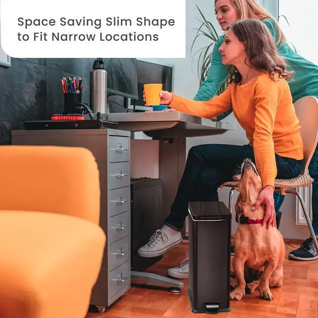 Alt view image 2 of 7 - Home Zone Living 8 Gallon and 2.5 Gallon Kitchen Trash Can Combo Set, Slim Body Stainless Steel Design, 30 Liter and 9.7 Liter Capacity, Black