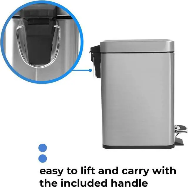 Alt view image 3 of 8 - Home Zone Living 1.3 Gallon Bathroom Trash Can, Slim Stainless Steel, Step Pedal, 5 Liter