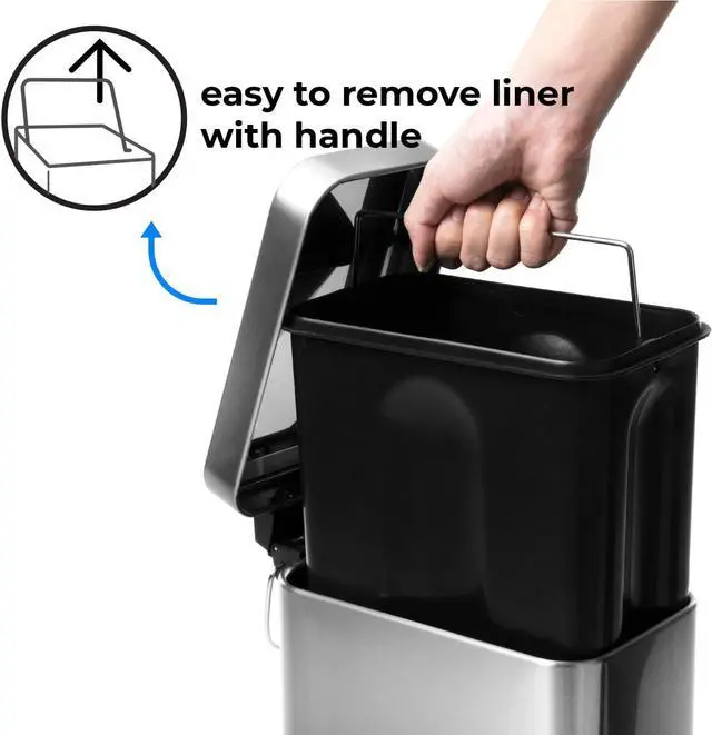 Alt view image 2 of 8 - Home Zone Living 1.3 Gallon Bathroom Trash Can, Slim Stainless Steel, Step Pedal, 5 Liter