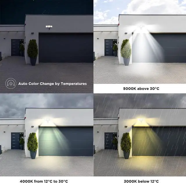 Alt view image 2 of 12 - Home Zone Security Smart SMD LED Outdoor Flood Light, 3500LM, 3000-5000K Adjustable Color Temperature, Long & Wide 70 x 240° Motion Sensor Detection, WiFi, Works w/ Alexa & Google, Aluminum Heads