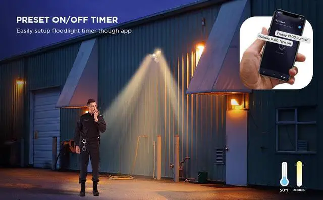 Alt view image 5 of 12 - Home Zone Security Smart SMD LED Outdoor Flood Light, 3500LM, 3000-5000K Adjustable Color Temperature, Long & Wide 70 x 240° Motion Sensor Detection, WiFi, Works w/ Alexa & Google, Aluminum Heads