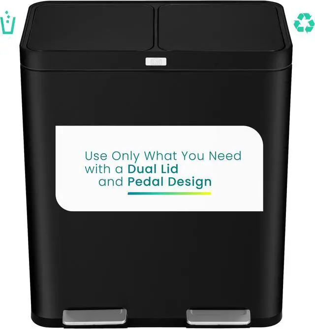 Alt view image 4 of 7 - Home Zone Living 15.8 Gallon Kitchen Trash Can, Dual Removable Liners for Recycling and Trash, CleanAura Odor Control, Wide Stainless Steel Shape (7.9 + 7.9 for 15.8 Gallon Total)