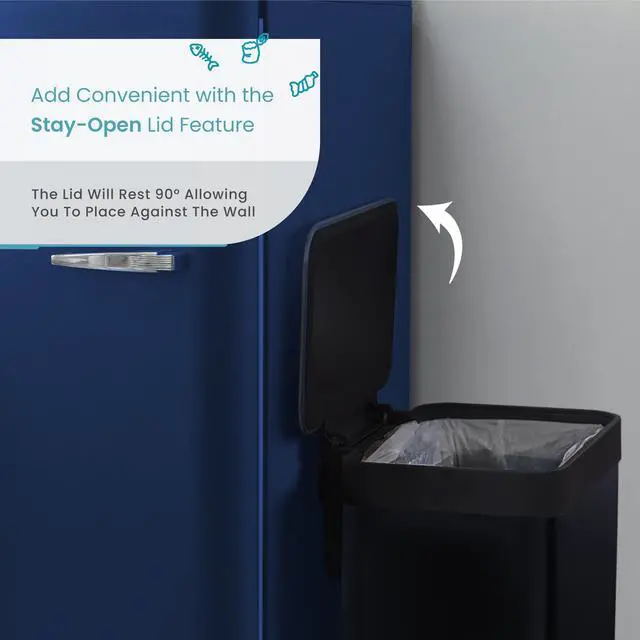 Alt view image 3 of 7 - Home Zone Living 18.5 Gallon Kitchen Trash Can, Tall Stainless Steel Body Design, 70 Liter Capacity, Matte Black, Virtuoso Series