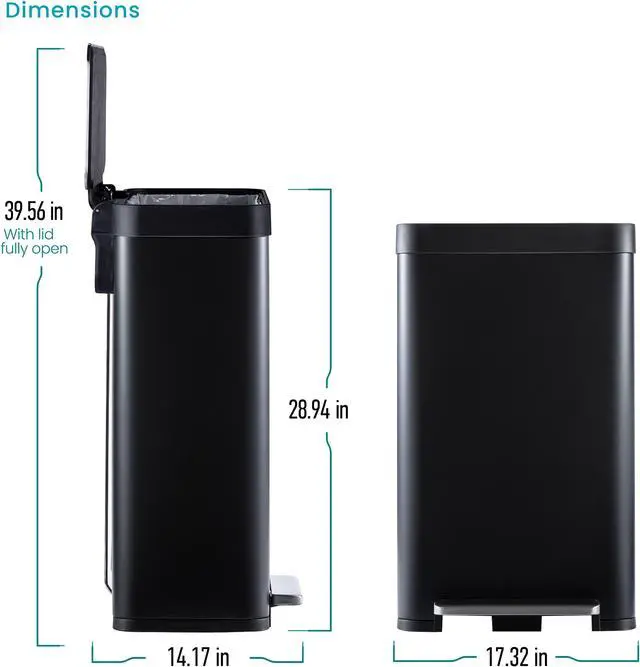 Alt view image 6 of 7 - Home Zone Living 18.5 Gallon Kitchen Trash Can, Tall Stainless Steel Body Design, 70 Liter Capacity, Matte Black, Virtuoso Series