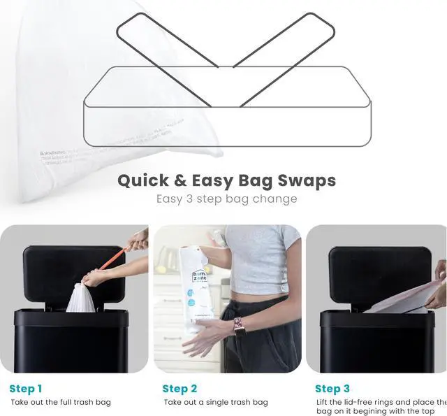 Alt view image 7 of 7 - Home Zone Living 18.5 Gallon Kitchen Trash Can, Tall Stainless Steel Body Design, 70 Liter Capacity, Matte Black, Virtuoso Series