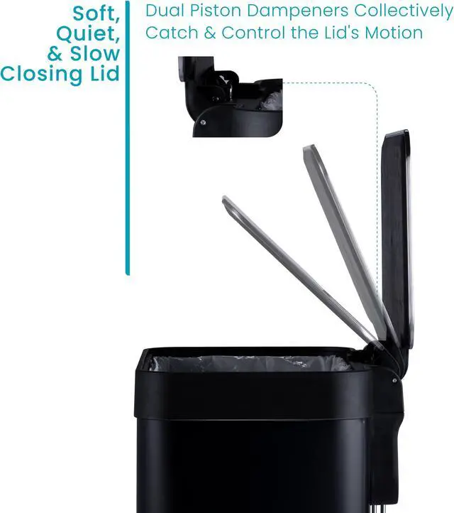 Alt view image 4 of 7 - Home Zone Living 18.5 Gallon Kitchen Trash Can, Tall Stainless Steel Body Design, 70 Liter Capacity, Matte Black, Virtuoso Series