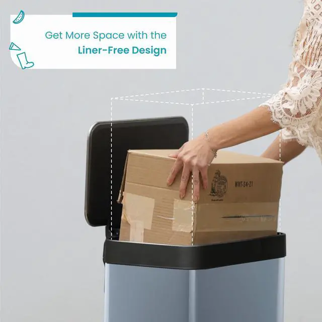 Alt view image 2 of 7 - Home Zone Living 18.5 Gallon Kitchen Trash Can, Tall Stainless Steel Body Design, 70 Liter Capacity, Glacier, Virtuoso Series