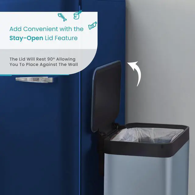 Alt view image 3 of 7 - Home Zone Living 18.5 Gallon Kitchen Trash Can, Tall Stainless Steel Body Design, 70 Liter Capacity, Glacier, Virtuoso Series