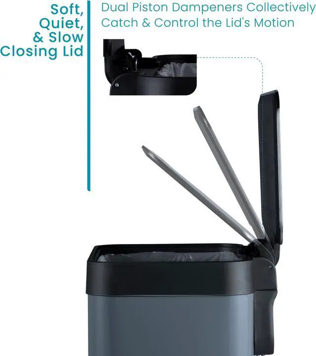 Alt view image 4 of 7 - Home Zone Living 18.5 Gallon Kitchen Trash Can, Tall Stainless Steel Body Design, 70 Liter Capacity, Glacier, Virtuoso Series