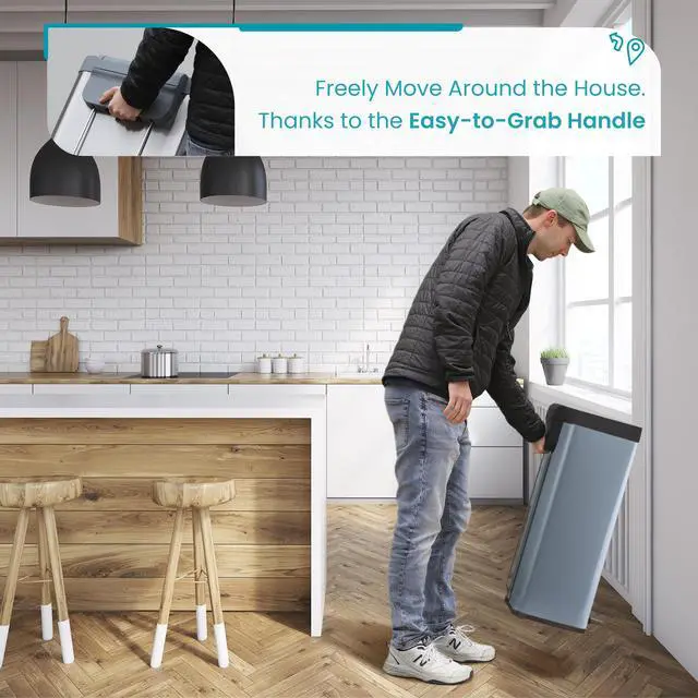 Alt view image 5 of 7 - Home Zone Living 18.5 Gallon Kitchen Trash Can, Tall Stainless Steel Body Design, 70 Liter Capacity, Glacier, Virtuoso Series