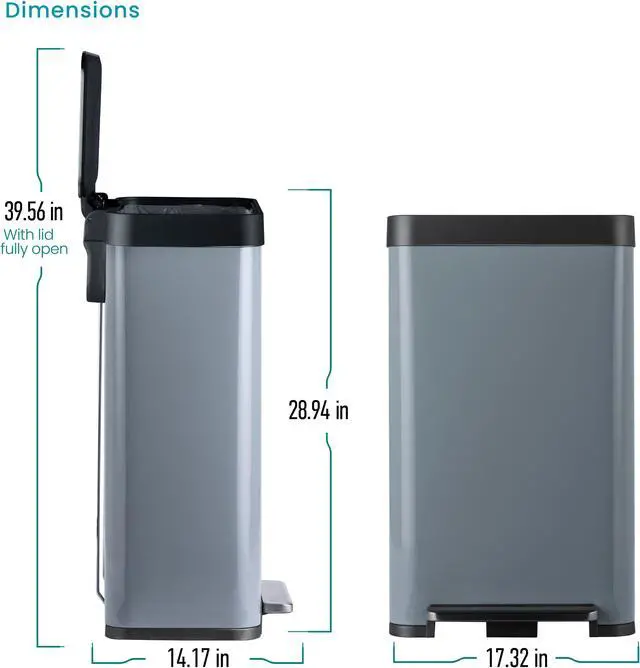 Alt view image 7 of 7 - Home Zone Living 18.5 Gallon Kitchen Trash Can, Tall Stainless Steel Body Design, 70 Liter Capacity, Glacier, Virtuoso Series
