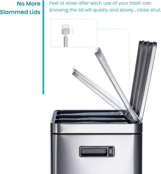 Alt view image 3 of 7 - Home Zone Living 16 Gallon Kitchen Trash Can for Recycling and Trash, 3 Compartments for 60 Liter Total Capacity