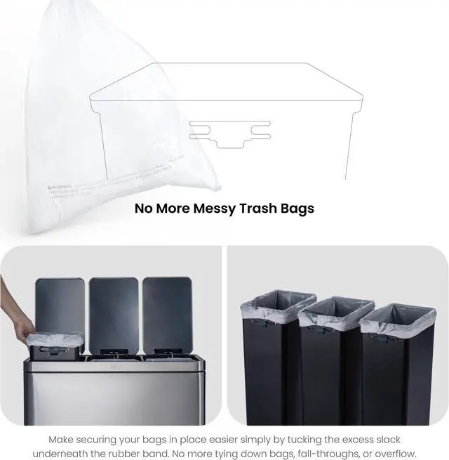 Alt view image 6 of 7 - Home Zone Living 16 Gallon Kitchen Trash Can for Recycling and Trash, 3 Compartments for 60 Liter Total Capacity