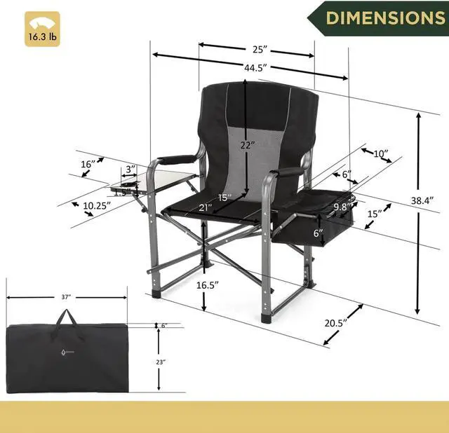 Alt view image 2 of 7 - ARROWHEAD OUTDOOR Folding Directors Chair w/ Side Table & Integrated Cooler, Cup Holder, Storage Pouch, Breathable Mesh Back, Supports up to 450lbs, Carrying Case, Steel Frame, High-Grade 900D Canvas