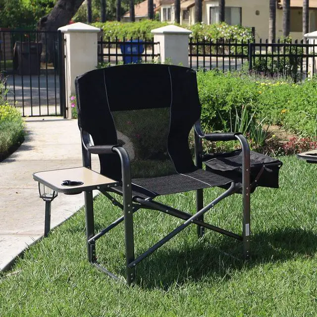 Alt view image 6 of 7 - ARROWHEAD OUTDOOR Folding Directors Chair w/ Side Table & Integrated Cooler, Cup Holder, Storage Pouch, Breathable Mesh Back, Supports up to 450lbs, Carrying Case, Steel Frame, High-Grade 900D Canvas