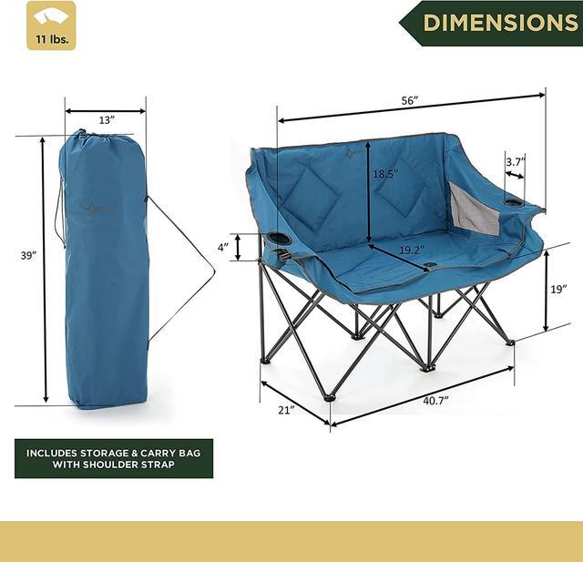 Alt view image 2 of 8 - ARROWHEAD OUTDOOR Portable Folding Double Duo Camping Chair Loveseat w/ 2 Cup & Wine Glass Holder, Heavy-Duty Carrying Bag, Padded Seats & Armrests, Supports up to 500lbs, USA-Based Support