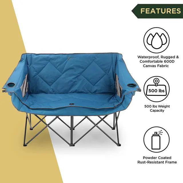 Alt view image 4 of 8 - ARROWHEAD OUTDOOR Portable Folding Double Duo Camping Chair Loveseat w/ 2 Cup & Wine Glass Holder, Heavy-Duty Carrying Bag, Padded Seats & Armrests, Supports up to 500lbs, USA-Based Support