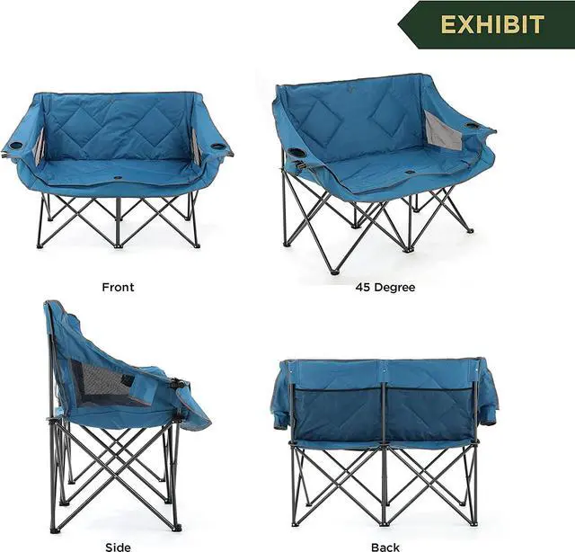 Alt view image 5 of 8 - ARROWHEAD OUTDOOR Portable Folding Double Duo Camping Chair Loveseat w/ 2 Cup & Wine Glass Holder, Heavy-Duty Carrying Bag, Padded Seats & Armrests, Supports up to 500lbs, USA-Based Support
