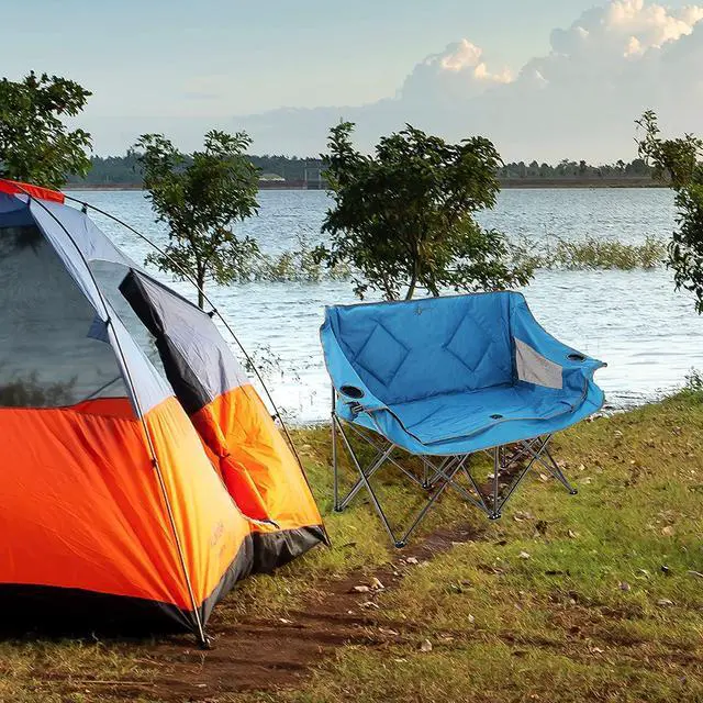 Alt view image 6 of 8 - ARROWHEAD OUTDOOR Portable Folding Double Duo Camping Chair Loveseat w/ 2 Cup & Wine Glass Holder, Heavy-Duty Carrying Bag, Padded Seats & Armrests, Supports up to 500lbs, USA-Based Support