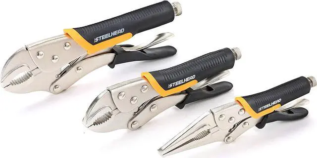 Alt view image 6 of 7 - STEELHEAD 3-Piece Locking Pliers Set, 10-inch Curved Jaw, 7-Inch Curved Jaw & 6-1/2 Long Nose Straight Jaw, Integrated Wire Cutter, USA-Based Support