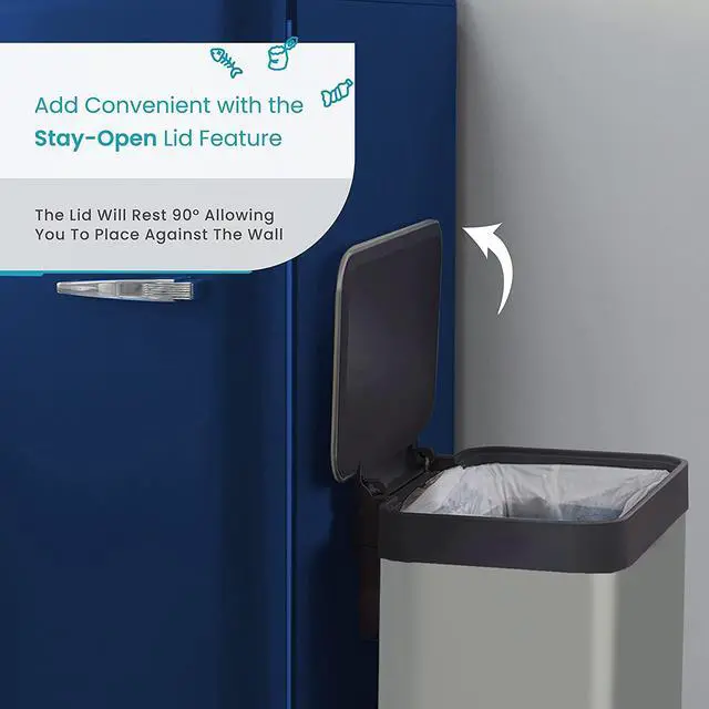 Alt view image 2 of 7 - Home Zone Living 18.5 Gallon Kitchen Trash Can, Tall Stainless Steel Body Design, 70 Liter Capacity, Ocean Fog, Virtuoso Series