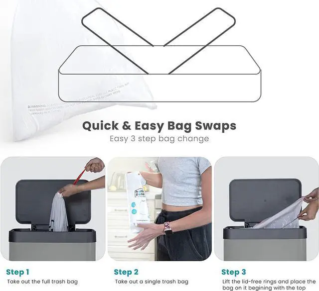 Alt view image 6 of 7 - Home Zone Living 18.5 Gallon Kitchen Trash Can, Tall Stainless Steel Body Design, 70 Liter Capacity, Ocean Fog, Virtuoso Series