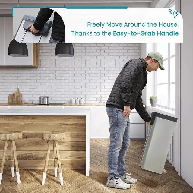 Alt view image 4 of 7 - Home Zone Living 18.5 Gallon Kitchen Trash Can, Tall Stainless Steel Body Design, 70 Liter Capacity, Ocean Fog, Virtuoso Series