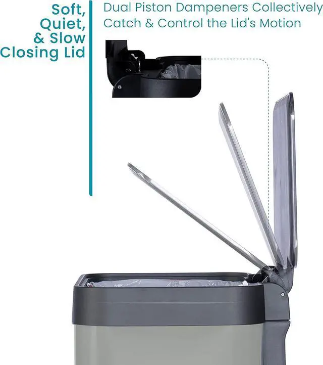 Alt view image 5 of 7 - Home Zone Living 18.5 Gallon Kitchen Trash Can, Tall Stainless Steel Body Design, 70 Liter Capacity, Ocean Fog, Virtuoso Series