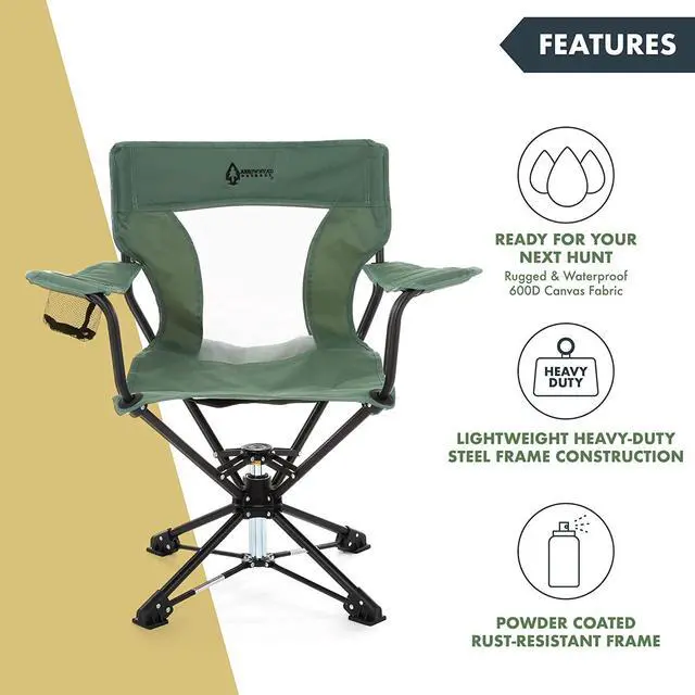 Alt view image 3 of 8 - ARROWHEAD OUTDOOR 360° Degree Swivel Hunting Chair w/Armrests, Perfect for Blinds, No Sink Feet, Supports up to 450lbs, Carrying Case, Steel Frame, Fishing, High-Grade 600D Canvas, USA-Based Support