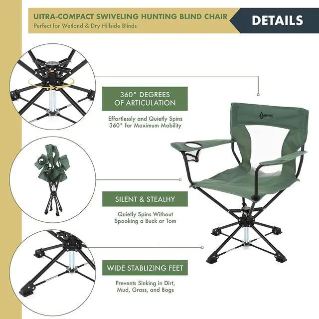 Alt view image 4 of 8 - ARROWHEAD OUTDOOR 360° Degree Swivel Hunting Chair w/Armrests, Perfect for Blinds, No Sink Feet, Supports up to 450lbs, Carrying Case, Steel Frame, Fishing, High-Grade 600D Canvas, USA-Based Support