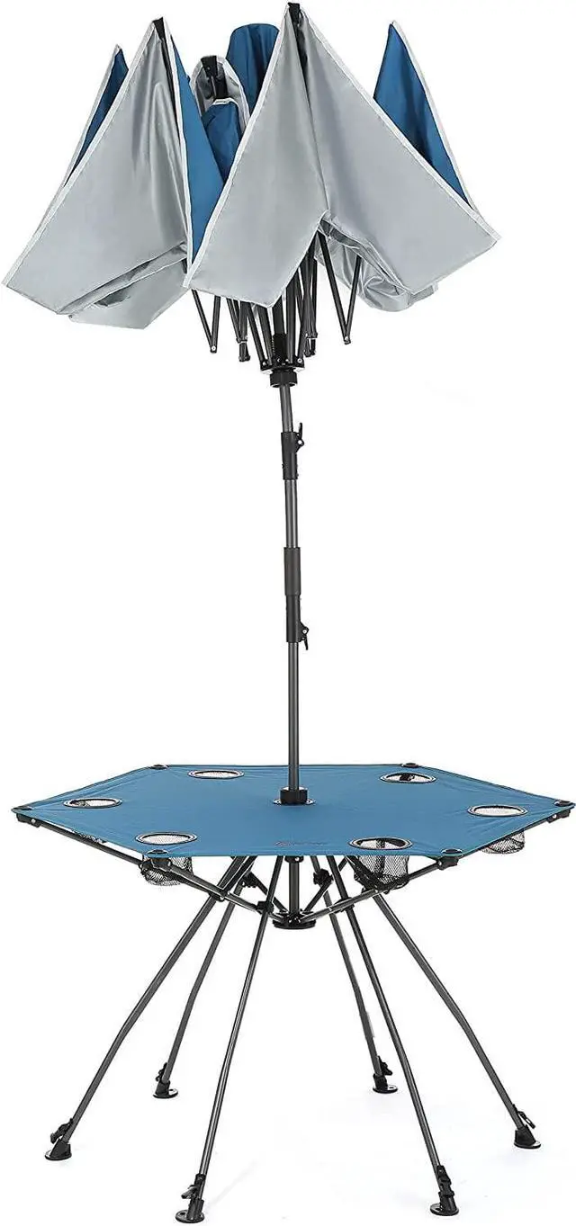 Alt view image 3 of 7 - ARROWHEAD OUTDOOR 8FT Portable Beach Umbrella & Folding Table, Wind Stabilization Vent, Adjustable Tilt, Stakes & Anchor Included, 6 Cup Holders, UBF 50+ Protection, Carrying Case w/ Backpack Straps