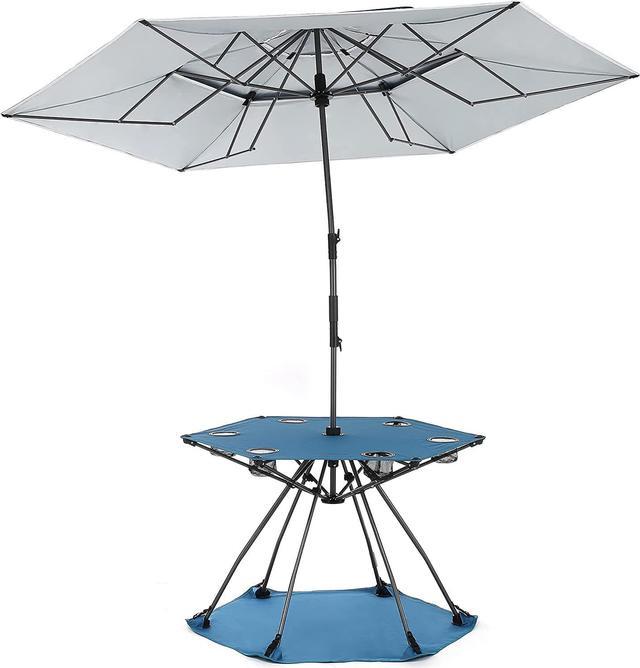 Arrowhead Outdoor 8ft Portable Beach Umbrella & Folding Table, Wind Stabilization Vent, Adjustable Tilt, Stakes & Anchor Included, 6 Cup Holders, Ubf