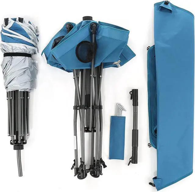 Alt view image 7 of 7 - ARROWHEAD OUTDOOR 8FT Portable Beach Umbrella & Folding Table, Wind Stabilization Vent, Adjustable Tilt, Stakes & Anchor Included, 6 Cup Holders, UBF 50+ Protection, Carrying Case w/ Backpack Straps