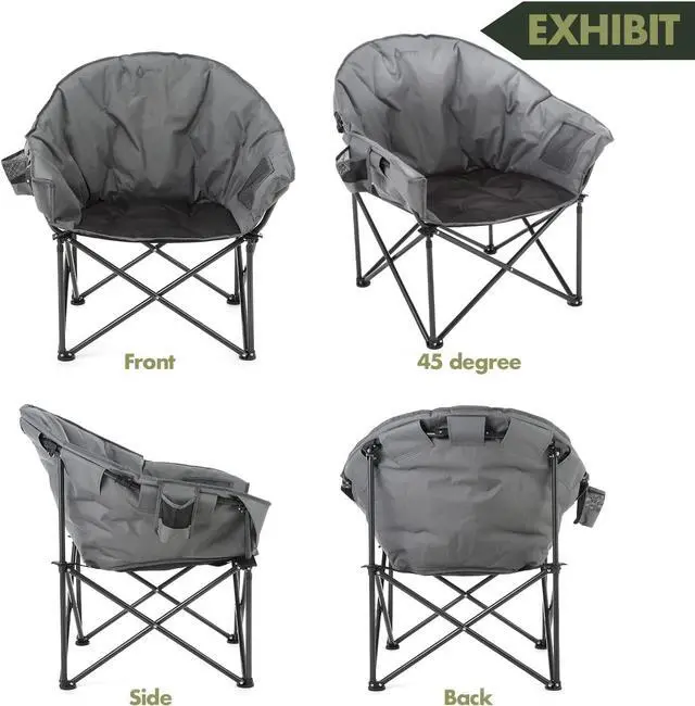 Alt view image 5 of 8 - ARROWHEAD OUTDOOR Oversized Heavy-Duty Club Folding Camping Chair w/ External Pocket, Cup Holder, Portable, Padded, Moon, Round, Saucer, Supports 330lbs, Carrying Bag, USA-Based Support