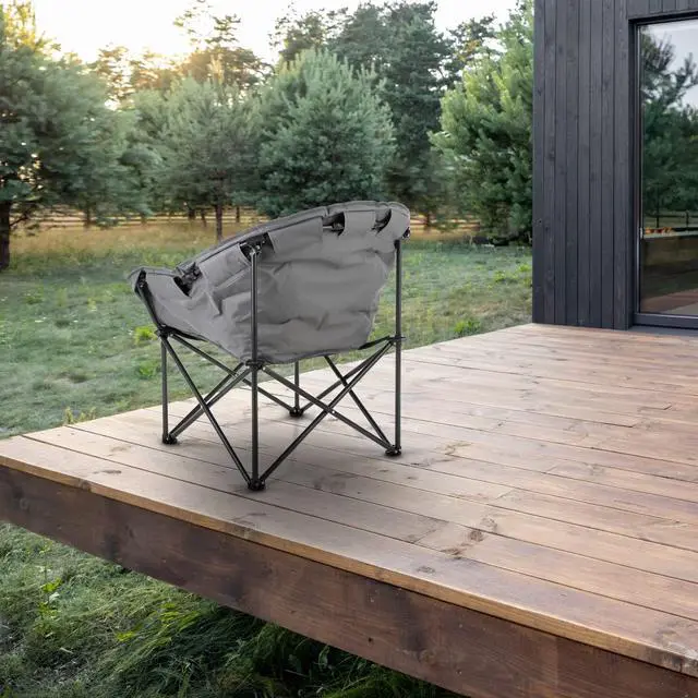 Alt view image 7 of 8 - ARROWHEAD OUTDOOR Oversized Heavy-Duty Club Folding Camping Chair w/ External Pocket, Cup Holder, Portable, Padded, Moon, Round, Saucer, Supports 330lbs, Carrying Bag, USA-Based Support