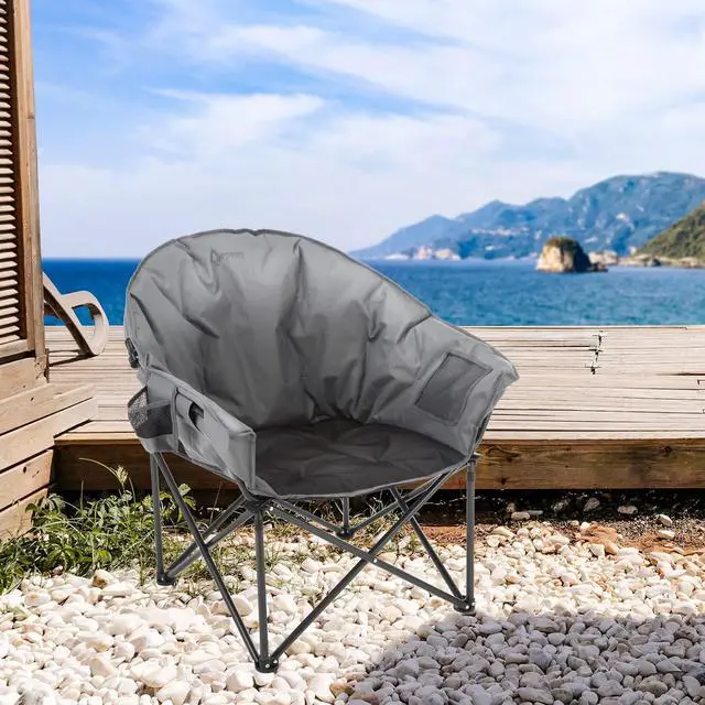 Alt view image 6 of 8 - ARROWHEAD OUTDOOR Oversized Heavy-Duty Club Folding Camping Chair w/ External Pocket, Cup Holder, Portable, Padded, Moon, Round, Saucer, Supports 330lbs, Carrying Bag, USA-Based Support