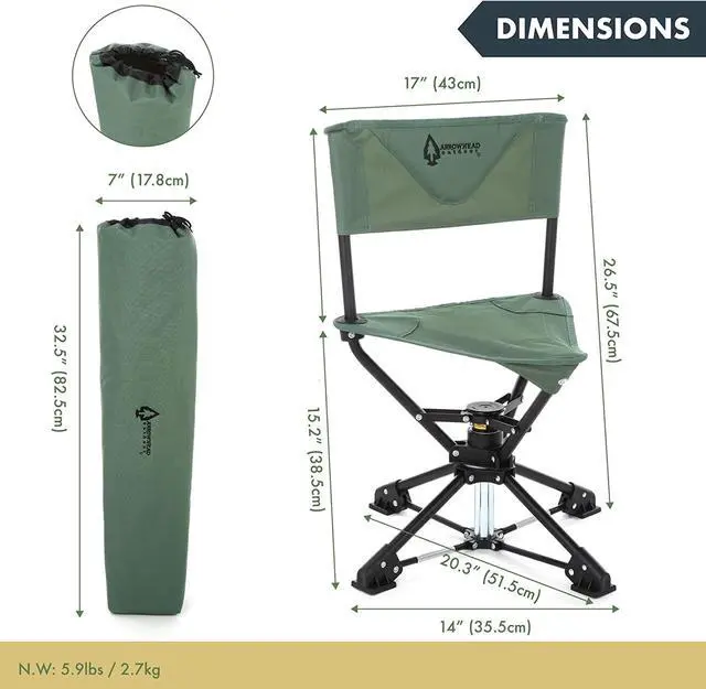 Alt view image 2 of 8 - ARROWHEAD OUTDOOR 360° Degree Swivel Hunting Chair Stool Seat, Perfect for Blinds, No Sink Feet, Supports up to 225lbs, Carrying Case, Steel Frame, Fishing, High-Grade 600D Canvas, USA-Based Support