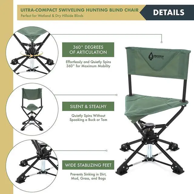 Alt view image 4 of 8 - ARROWHEAD OUTDOOR 360° Degree Swivel Hunting Chair Stool Seat, Perfect for Blinds, No Sink Feet, Supports up to 225lbs, Carrying Case, Steel Frame, Fishing, High-Grade 600D Canvas, USA-Based Support